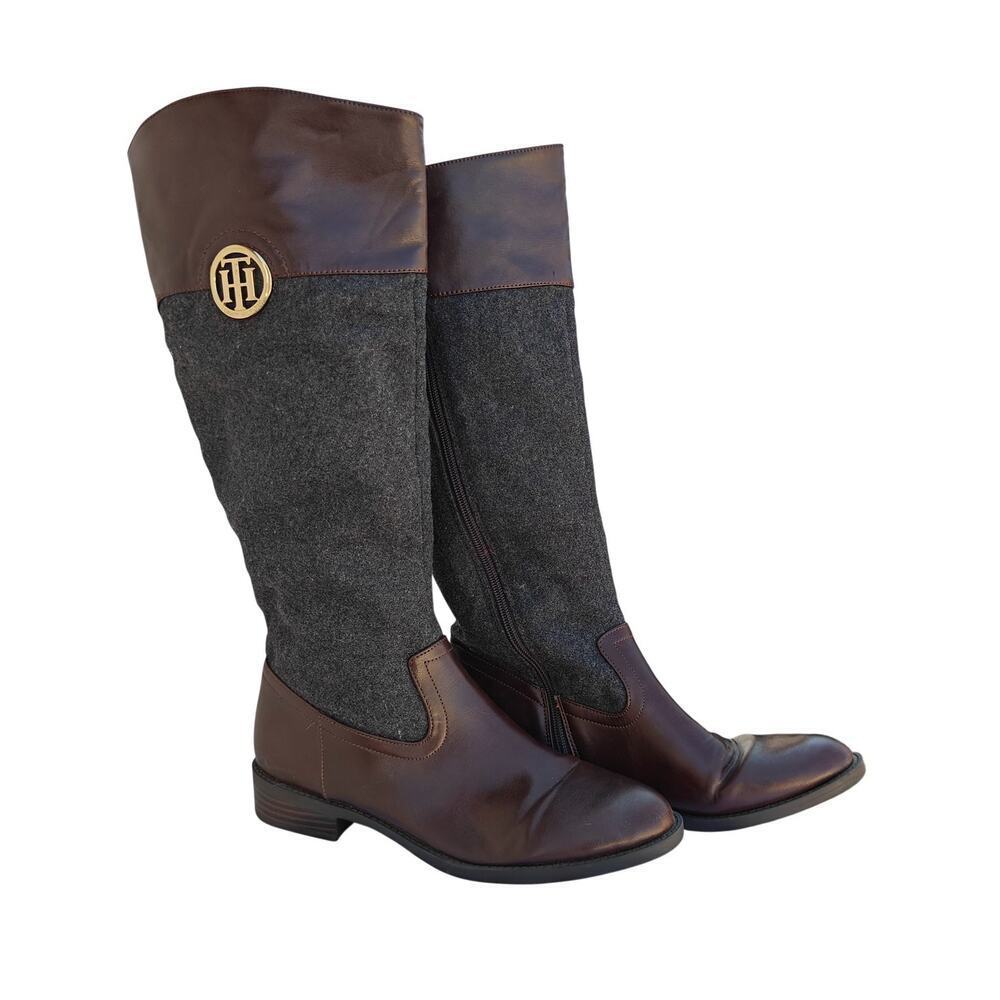 Tommy Hilfiger Brown Leather & Wool Tall Boots Size 8M